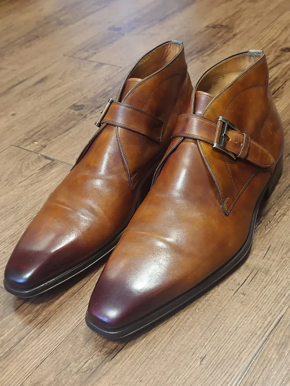 Magnanni Men’s 12M Brown Burnished Leather Dress Chukka Boots